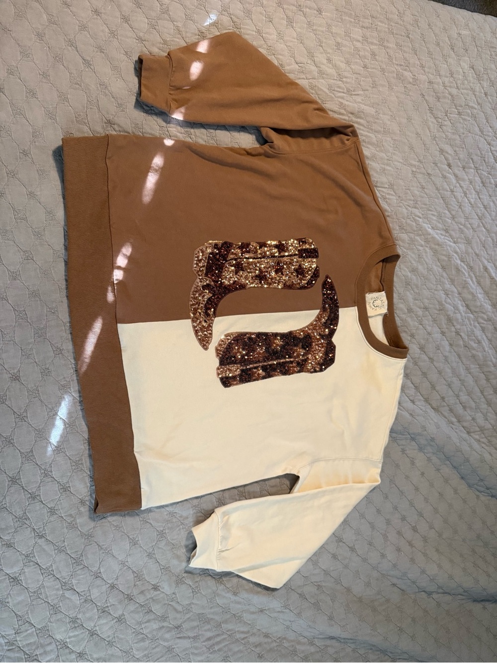 Sequin Boot Two-Tone Adult size Small Oversized shirt - Cream & Brown